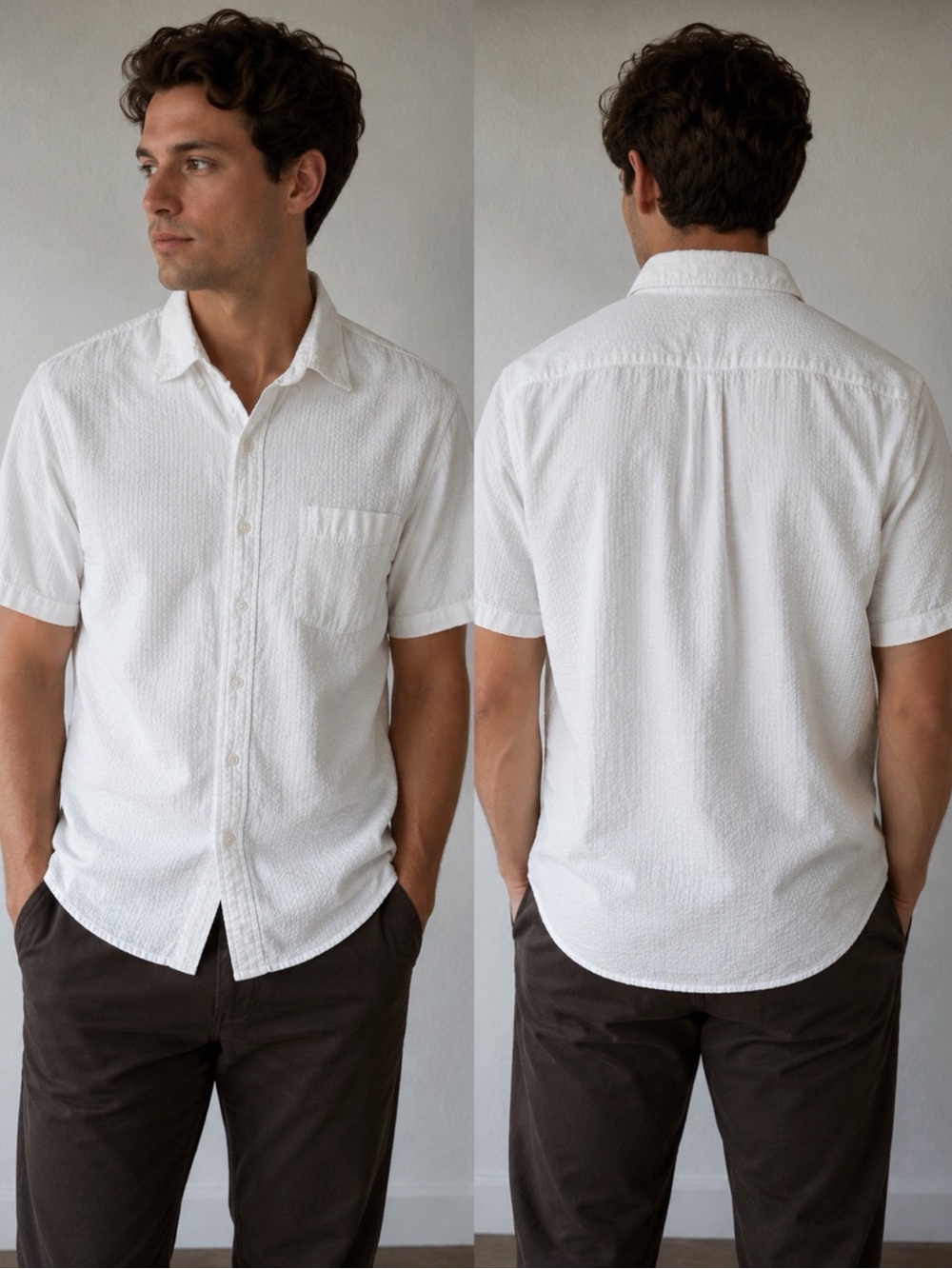 J. Crew White Short-Sleeve Textured Button-Down Shirt
